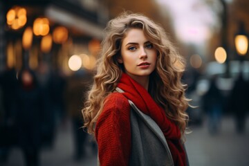 Fototapeta premium Outdoor portrait photography of a woman fashion model with serious expressions