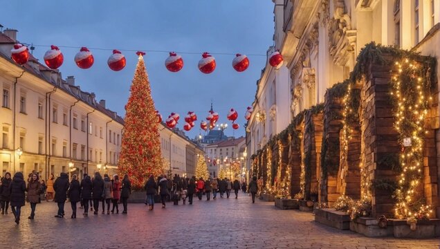 Christmas decoration in warsaw old town poland

