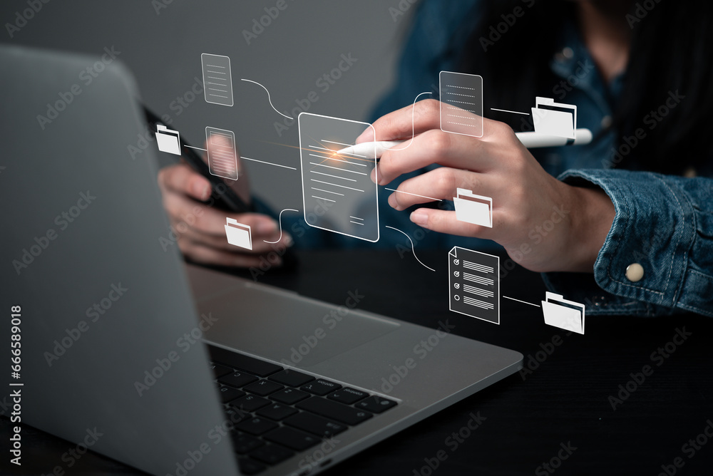 Poster document management system dms business processes share and organize and files.