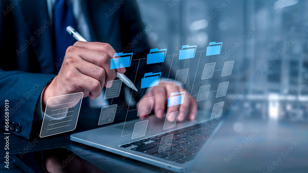 Poster document management system dms business processes share and organize and files.