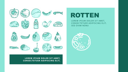 rotten food waste landing web page vector. rubbish bad, trash, garbage fruit, vegetable bin, dirty kitchen, junk, reduce rotten food waste Illustration