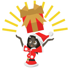 Sant Claus girl and a big gift box