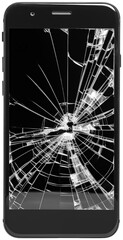 Damaged Smartphone with Broken Glass Display. Isolated on Transparent Background. generative ai - obrazy, fototapety, plakaty