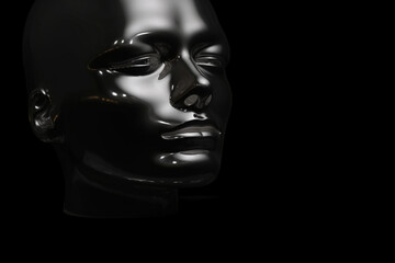 Transparent dummy head isolated on black background