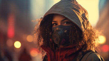 woman in gas mask, respirator ai generated