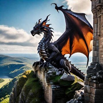 Fatasy castle and dragons, generative ai