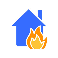 Fire in the house line icon. Fire safety, water, extinguishing, safety instructions. Vector color icon on white background for business and advertising