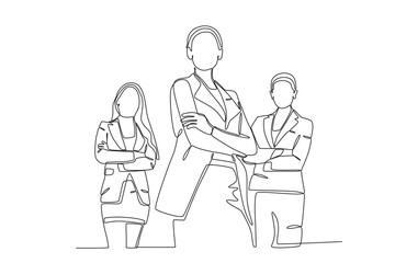 Three beautiful businesswomen. Corporate leader one-line drawing