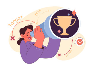 Motivation. Young confident woman soft skill. Ambitious character