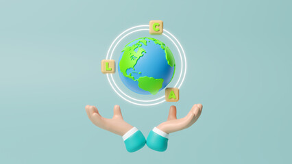 3D businessman hand holding world environment, LCA-Life cycle assessment concept. Methodology for assessing environmental impacts associated on value chain product. LCA icon.3d rendering illustration