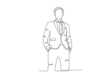 A leader standing gallantly in a suit. Corporate leader one-line drawing
