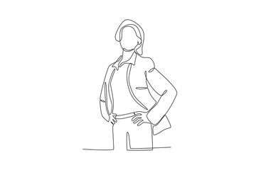 A female leader stood up confidently. Corporate leader one-line drawing