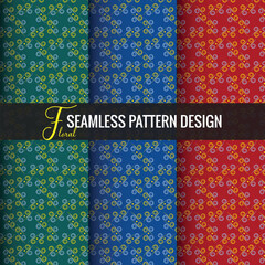 Vector floral seamless patterns collection. Black and bright colorful background swatches