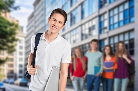 Young happy student smiling at the university, AI generated image