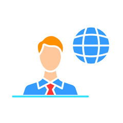 Male reporter line icon. News, prime time, TV channel, TV, radio, channel, weather forecast. Vector color icon on white background for business and advertising