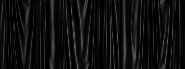 Seamless black theater curtains background. Luxurious silky velvet tileable drapes texture. Repeat pattern for performance, promotion backdrop