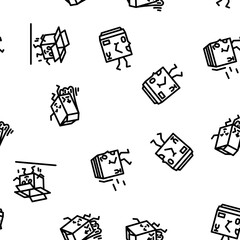 cardboard box character vector seamless pattern thin line illustration