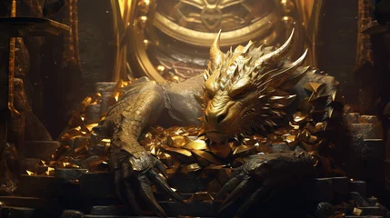 Fotobehang dragon sleeping on golden treasure Generative AI © Quentin