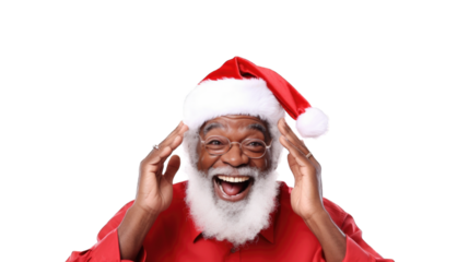 portrait of a black man as santa. Transparent background or PNG file. Generated by AI 