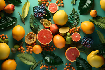 Exotic tropical fruit background ,  3d illustration  , generative AI