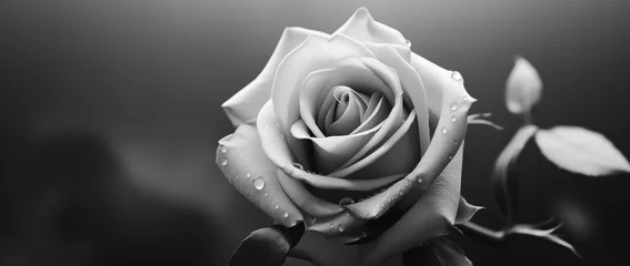 Foto op Canvas Beautiful black and white rose on black background with copy space. © Rudsaphon