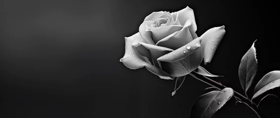 Rolgordijnen Beautiful black and white rose on black background with copy space. © Rudsaphon