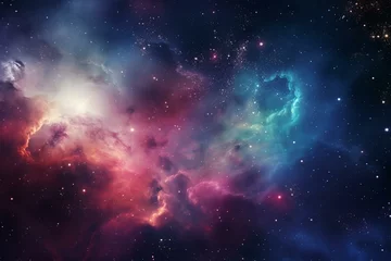 Fotobehang Vivid space vista with vibrant nebula, Milky Way, and stars  rendered in 3D. Generative AI © Ione