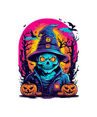 Halloween Skull Celebration. T-Shirt Design Illustration.