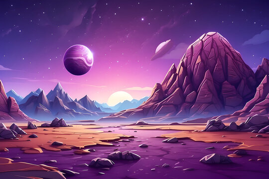 alien planet landscape with unworldly planets and stars in the sky