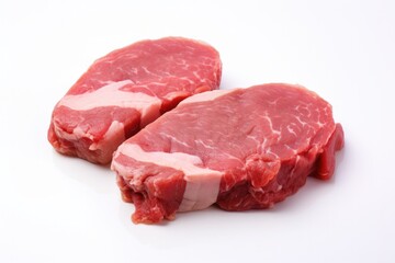 Obraz premium Transglutaminase (meat glue) in action bonding two meat pieces isolated on a white background 