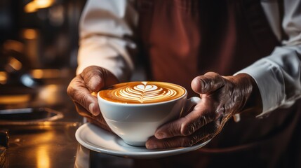man hand holding coffee in the cafe