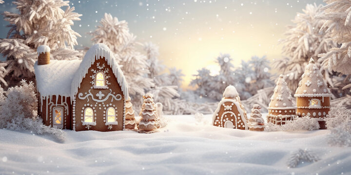 A beautiful outdoor christmas scene illustration of a christmas house 