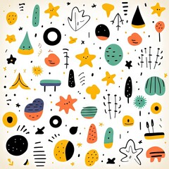 Modèle sans couture de doodle abstrait de ligne mignonne et amusante. Fond d’écran minimaliste pour les enfants. Toile de fond simple et enfantine. IA générative, IA