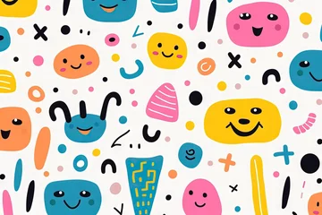 Fotobehang Modèle sans couture de doodle abstrait de ligne mignonne et amusante. Fond d’écran minimaliste pour les enfants. Toile de fond simple et enfantine. IA générative, IA © Merilno