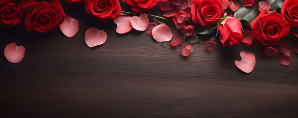 Love hearts, roses and petals  background - Valentines design theme - obrazy, fototapety, plakaty