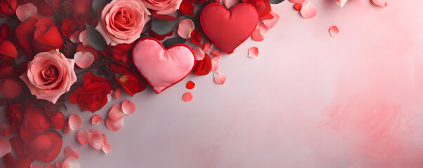 Love hearts, roses and petals  background - Valentines design theme