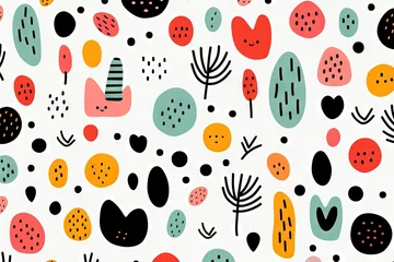 Tuinposter Modèle sans couture de doodle abstrait de ligne mignonne et amusante. Fond d’écran minimaliste pour les enfants. Toile de fond simple et enfantine. IA générative, IA © Merilno