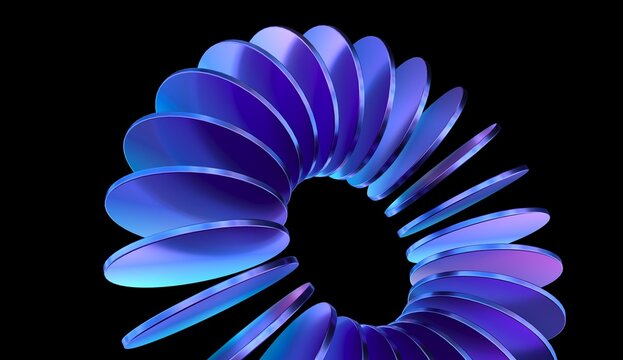 Fototapeta abstract iridescent round cylinder shapes with colorful gradient. 3d rendering illustration for graphic design, presentation or background