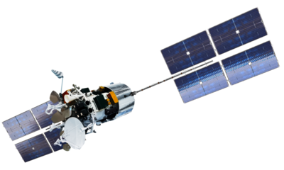 Modern telecommunication satellite isolated on transparency background, PNG format