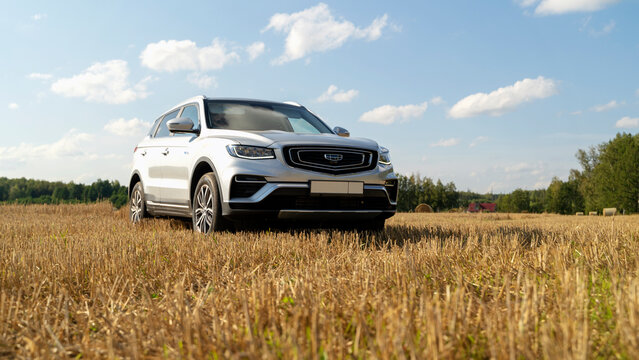 Moscow, Russia, September 04, 2022: Geely Atlas Pro car on the field