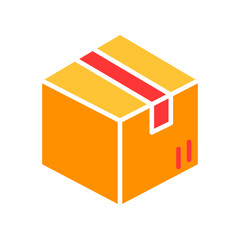 Box with safety tape line icon. Delivery, mail, van, moving to a new home, courier, international transport. Vector color icon on white background for business and advertising