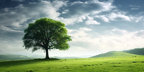 A large tree in a green field can be used as wallpaper