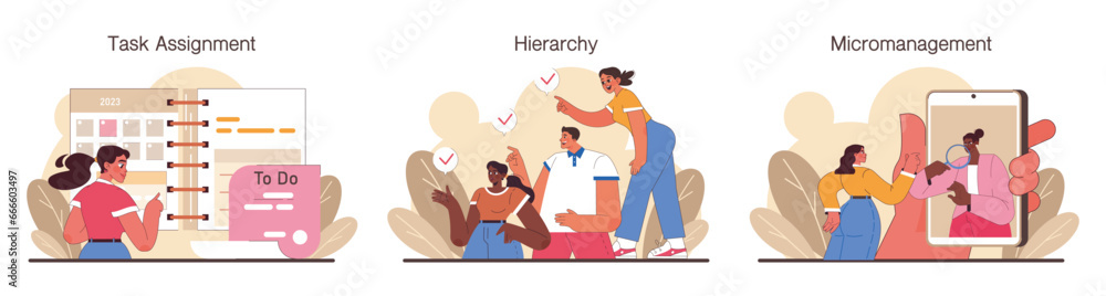 Poster delegation set. task assignment and control. leader or manager transferring