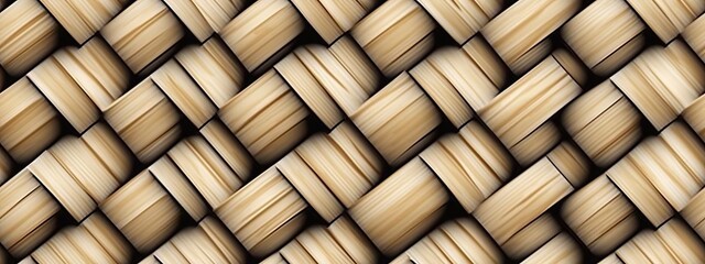 Seamless realistic bamboo basket weave repeat pattern. Wooden wicker rattan mat background texture overlay, displacement, bump, height map