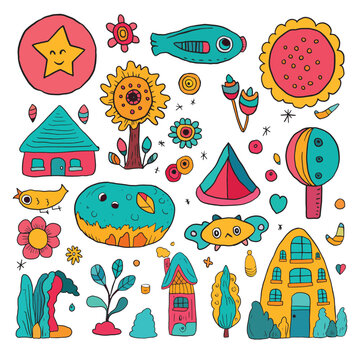 set of Childish elements vector image hand drawn colorful elements