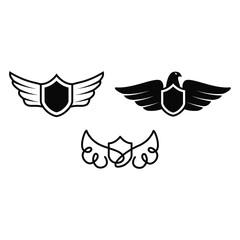 Obraz premium Set of Shield logo illustration with wings on a white background