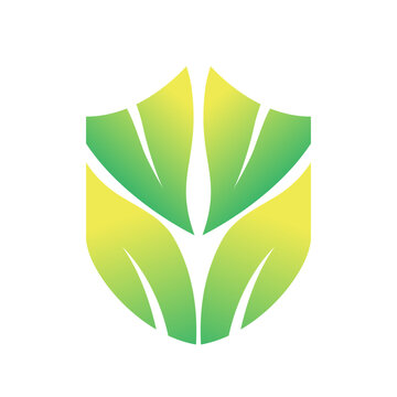 Shield logo with leaf design template. eco shiled logo template illustration on white background