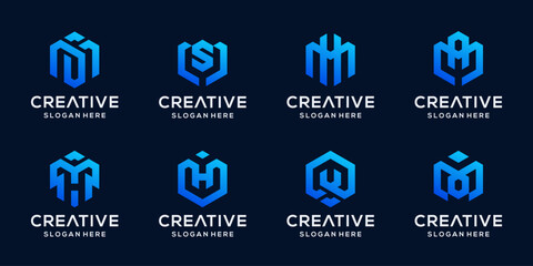 Set of abstract initial in hexagon shape logo bundle