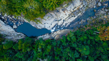 waterfall in jungle lush green aerial view drone shot © AbrarBin
