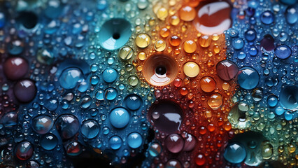 Sch&ouml;ner abstrakter futuristischer Hintergrund in leuchtend bunten Kugeln f&uuml;r Webdesign und Drucksachen als Vorlage im Querformat f&uuml;r Banner, ai generativ